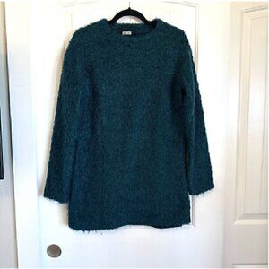 Reformation XS Teal Loki Textured Shag Boucle Teddy Sweater Mini Dress / Tunic